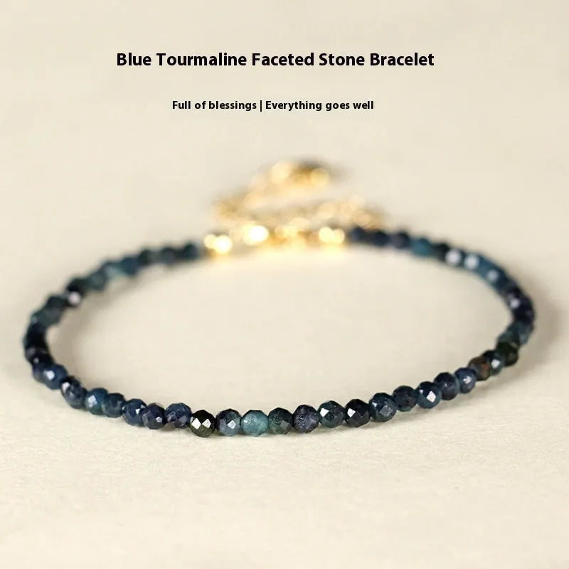 Blue tourmaline 3mm beaded bracelet with spacer beads in women's advanced style