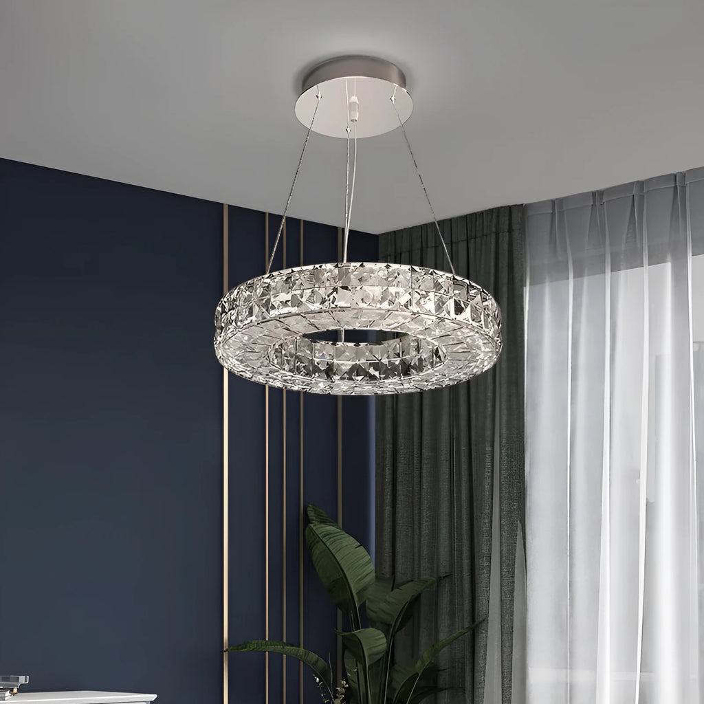 Modern simple crystal LED chandelier with 800mm diameter and adjustable height for living room