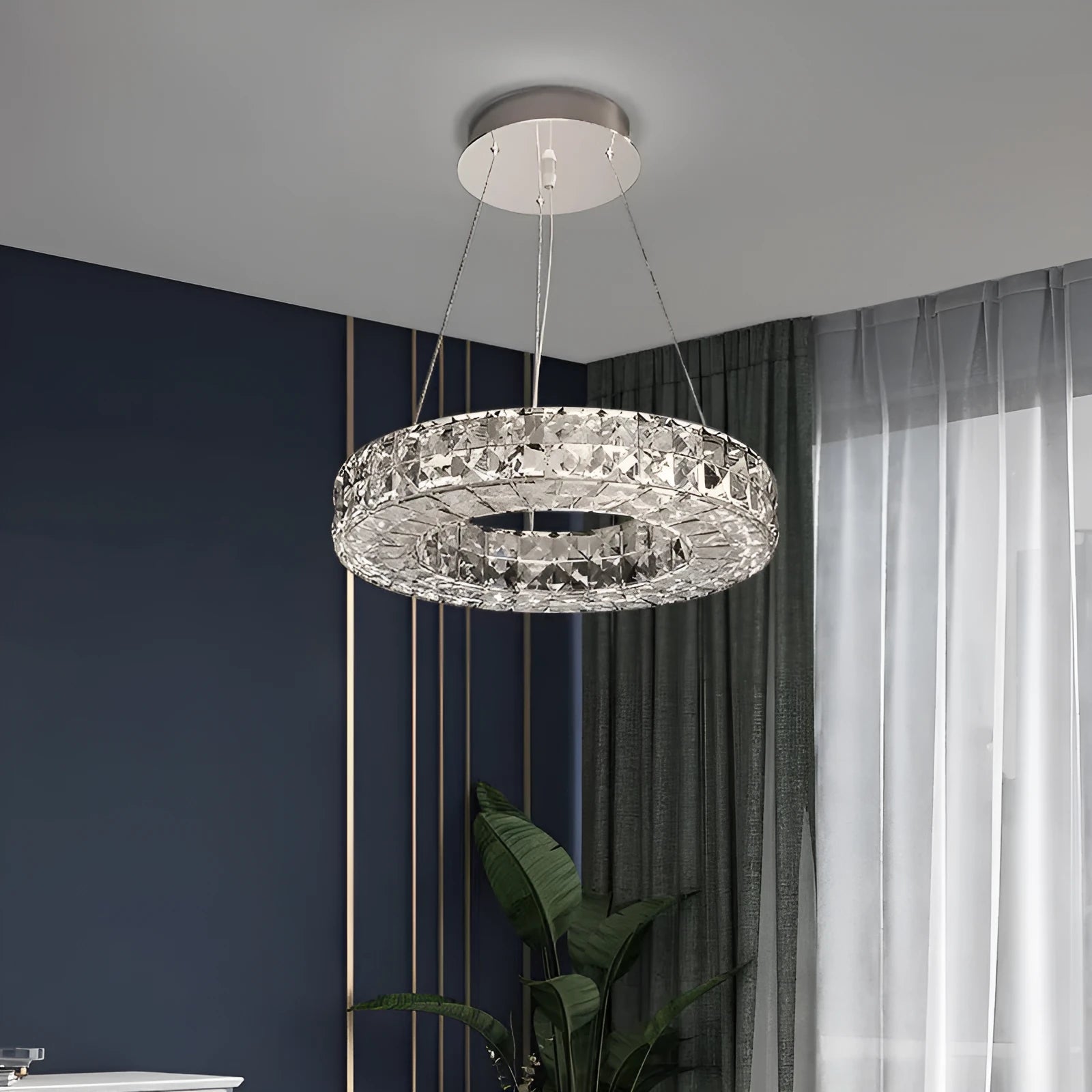 Modern simple crystal LED chandelier with 800mm diameter and adjustable height for living room