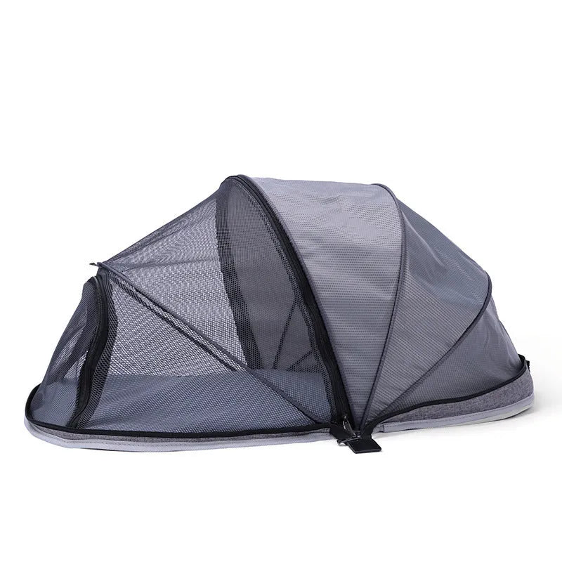 Black and blue half-mesh cat folding tent with L code size for portable pet bed and cage use