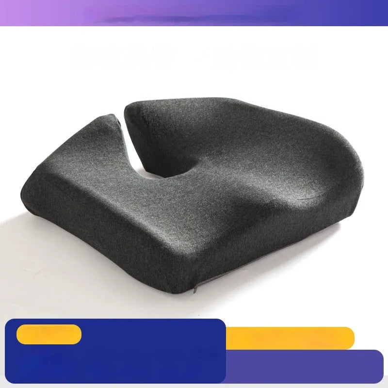 Memory foam office seat cushion in grey on a chair, showing its 36x40cm rectangular shape.