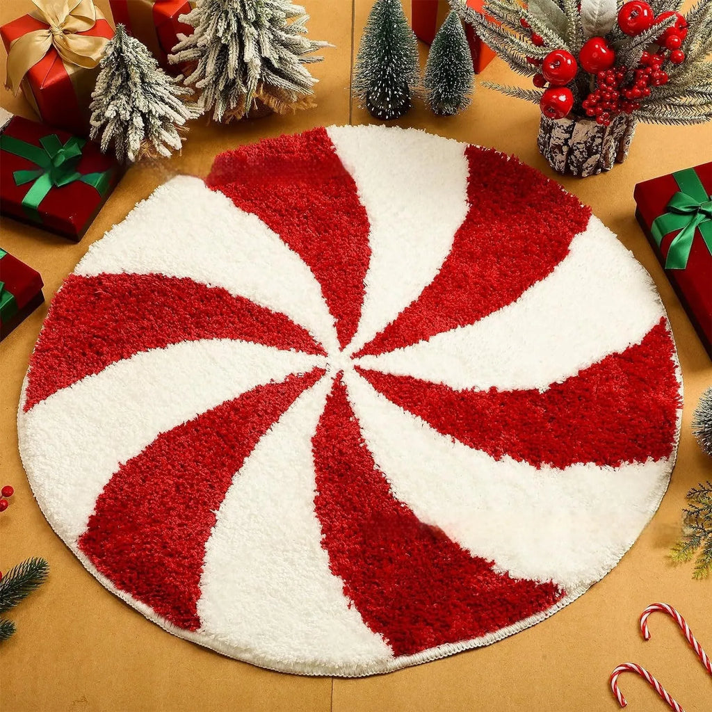 Christmas round polyester carpet with printed festive design in cashmere-like material
