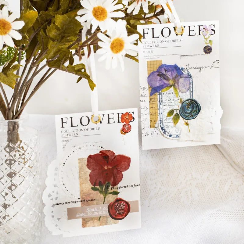 Dried flowers journal decoration stickers in 8 colour styles on PET sheets measuring 70x70mm