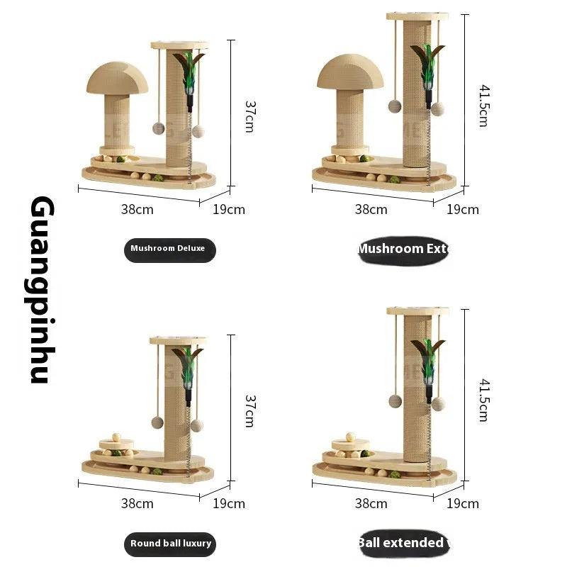 Solid wood cat scratching post with a central turntable, shown in a basic style big flower design