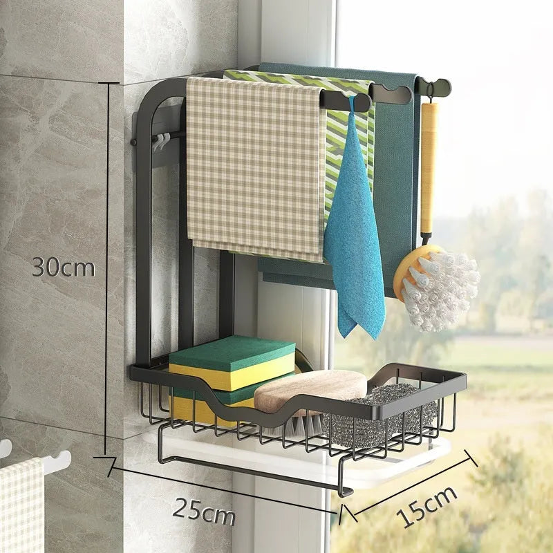 Folding plastic kitchen storage rack for rag draining with wall mount and table top options