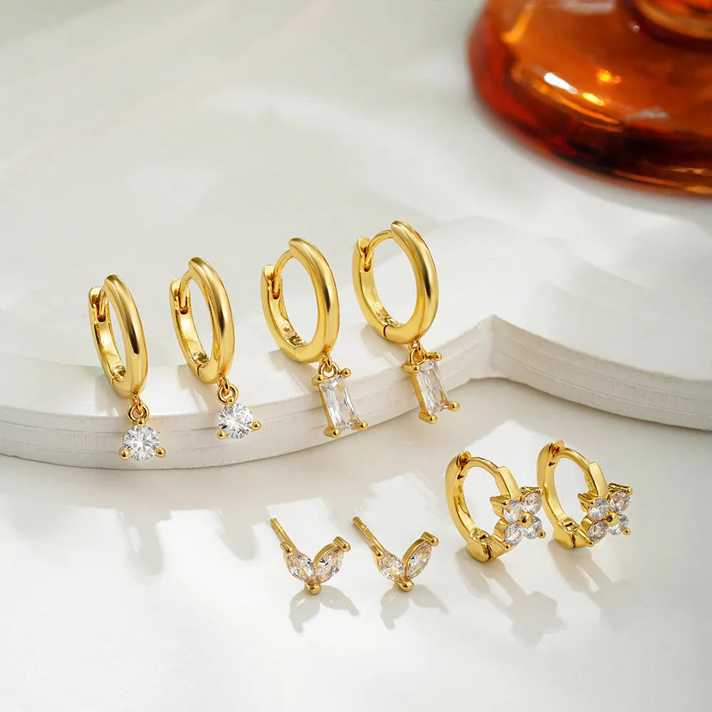 Set of four geometric copper earrings with gold or silver electroplating