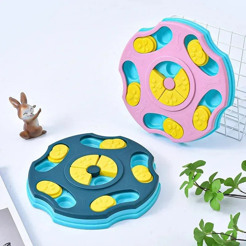 Blue dog puzzle feeder toy with interactive food searching design for aggressive chewers