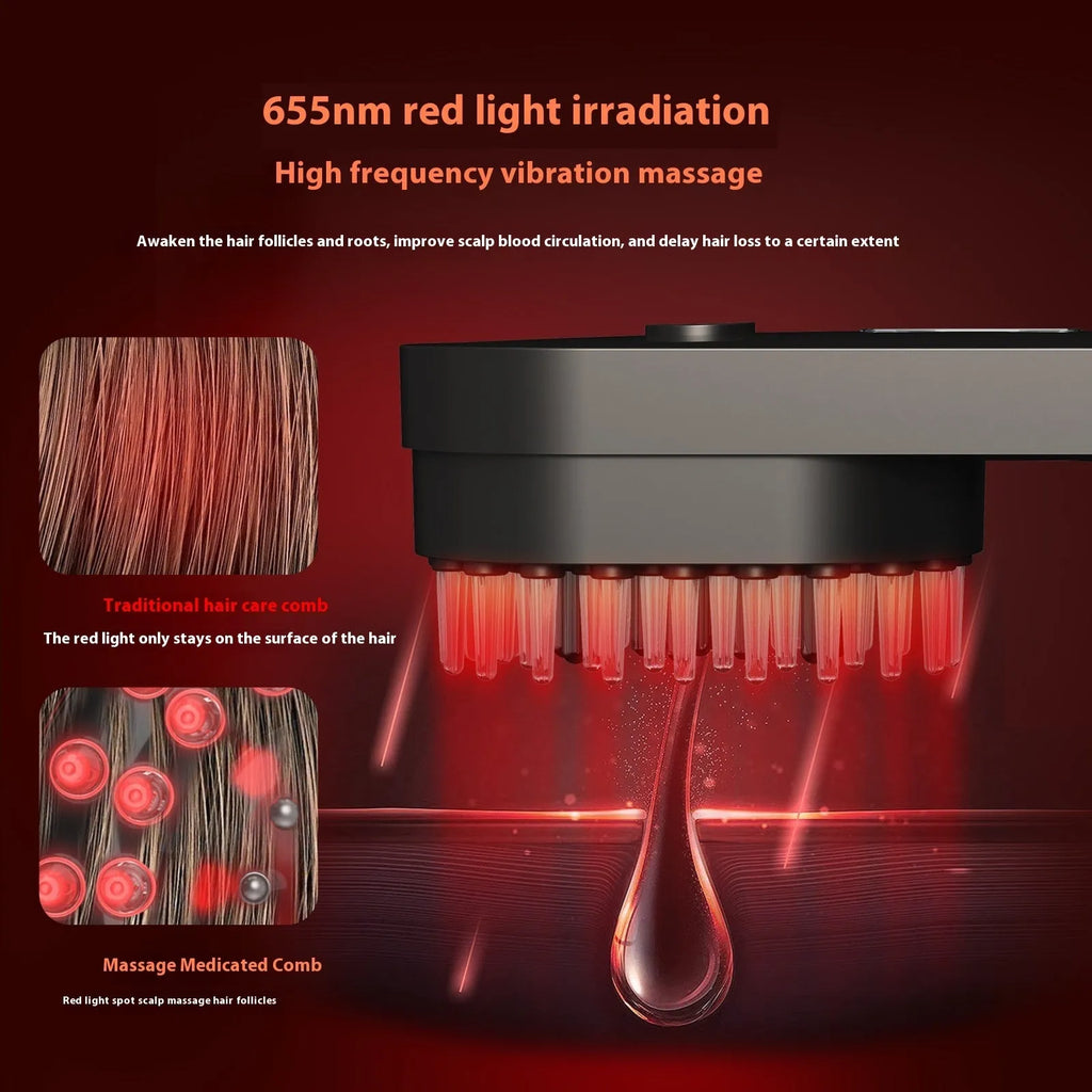 Compact pink smart massage comb with red light therapy for hair care