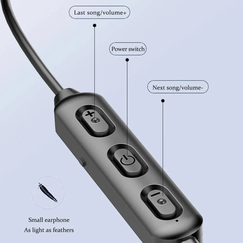 Black neck-mounted wireless Bluetooth sports earphones with custom logo printing option
