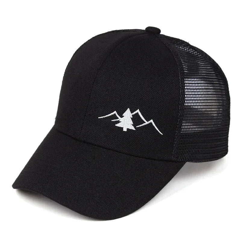 New outdoor trucker embroidered baseball cap for men in acrylic with dome crown and adjustable sizing