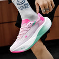Low-top racing sneakers with carbon plate, PU mesh upper in multiple colours, and natural rubber sole.