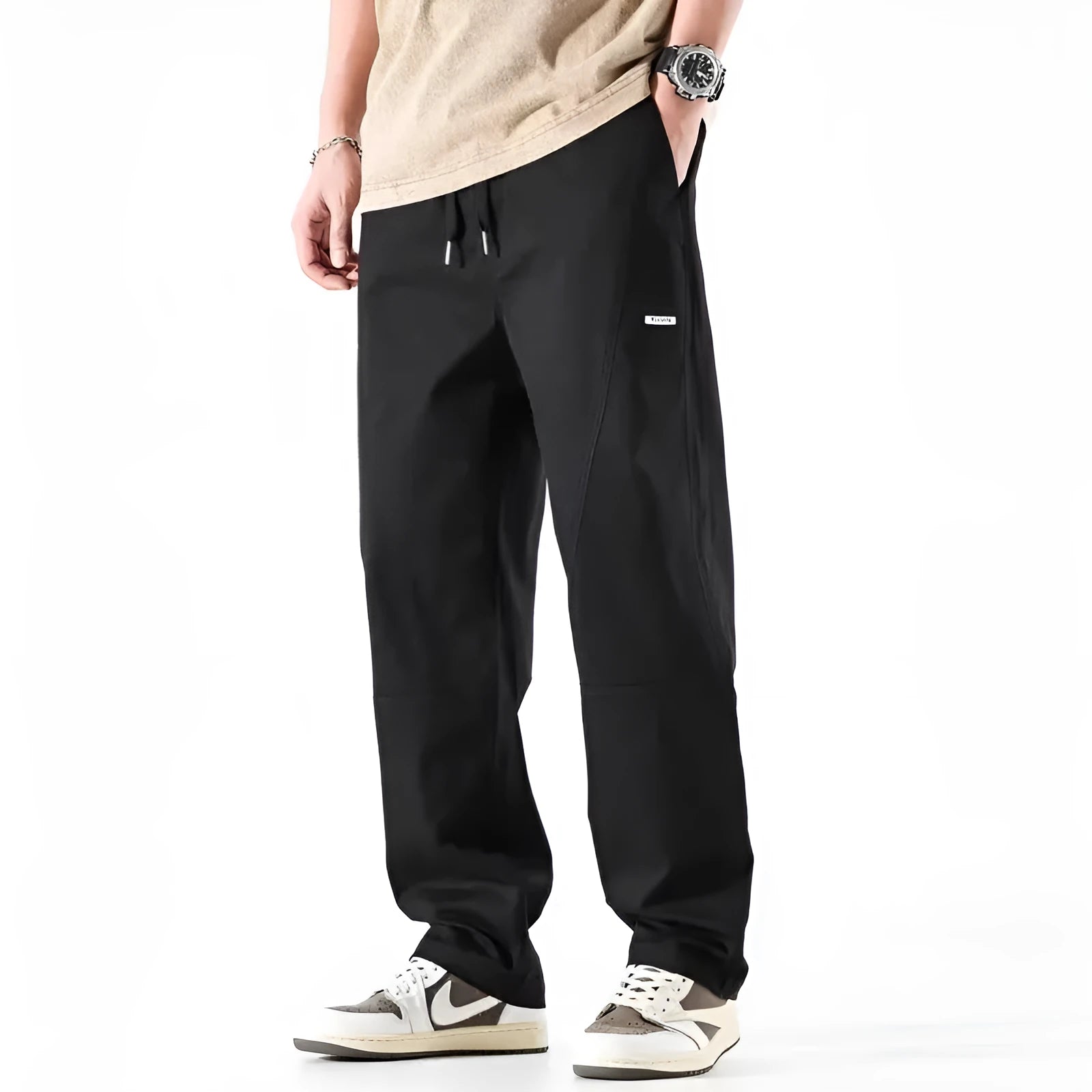 Antibacterial cotton wide-leg trousers with pants-mouth opening in milky white colour