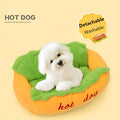 Brown pet dog bed with removable cushion, flannelette surface, and anti-slip oxford fabric base