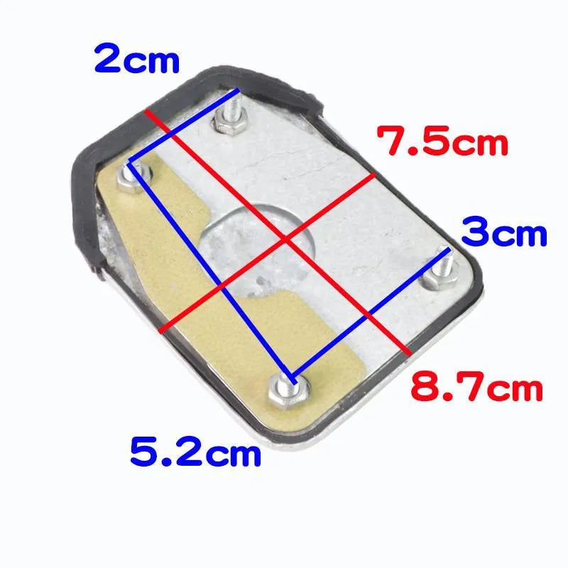 Metal motorcycle brake pedal skid plate showing foot pedal, square foot pedal, and small brake plate design options.