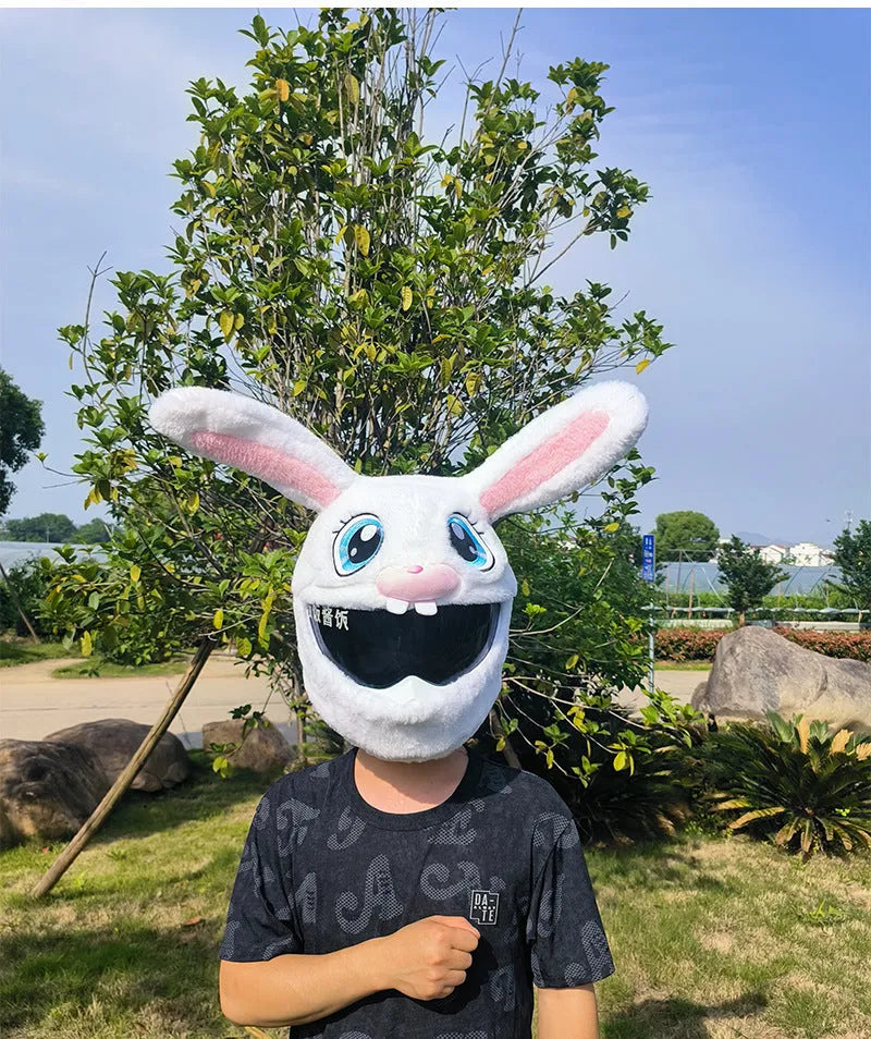 White rabbit head decorative cover for electric motorcycle helmet with long ears