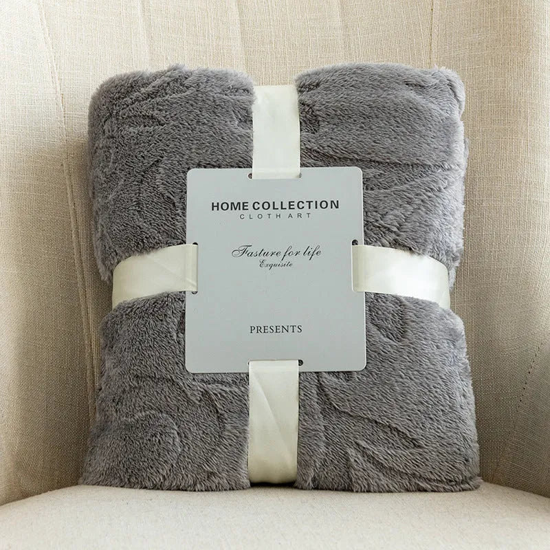 Flannel jacquard blanket in solid colour with plant flower pattern, polyester fibre, multi-size sofa cover