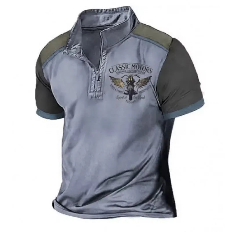 Golf polo shirt in bird eye cloth polyester with digital printing, loose fit pullover style