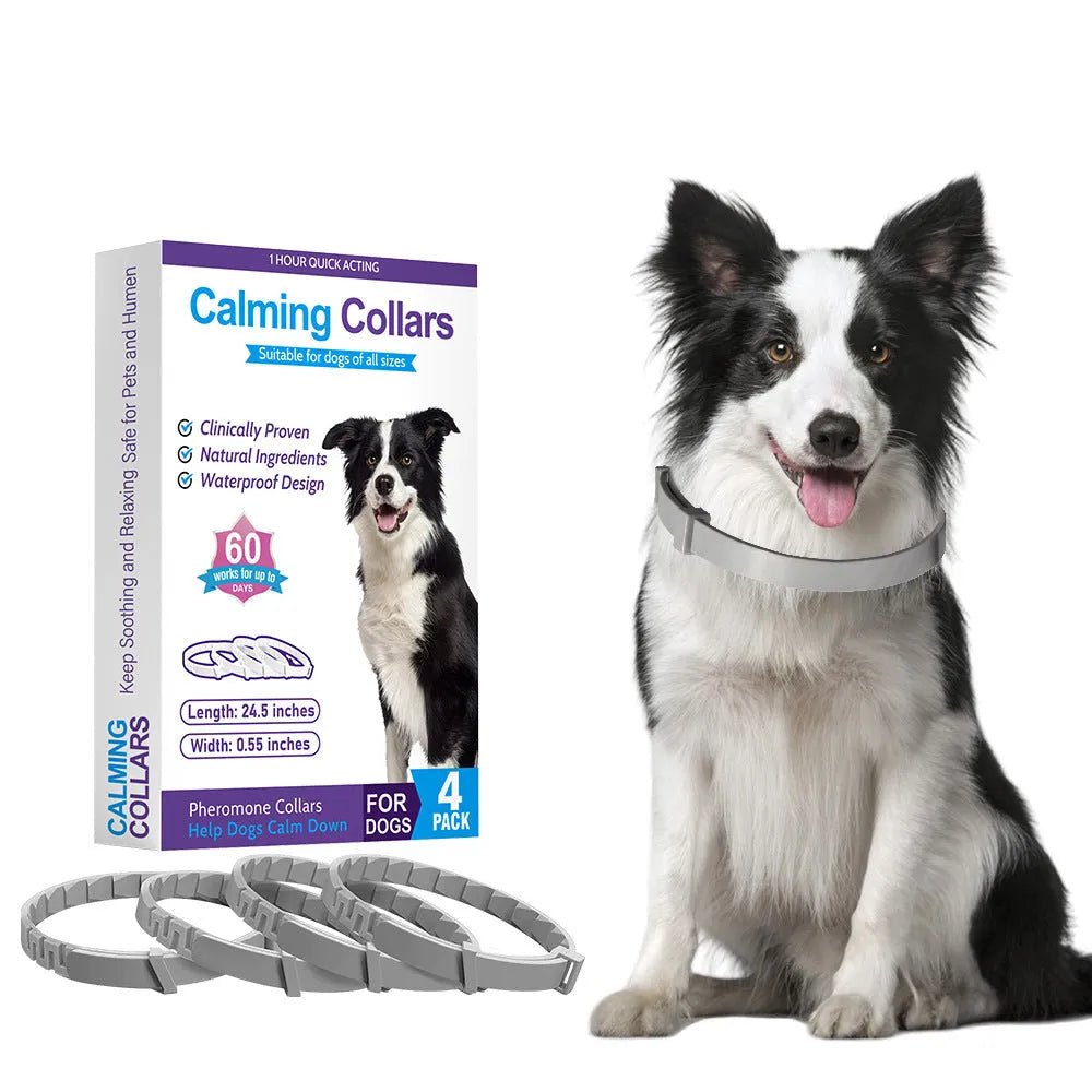 Four Chinese style monochrome pattern dog collars for anxiety relief in different colours