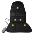 Black heating massage mat with infrared physiotherapy function and seat cushion on grey background