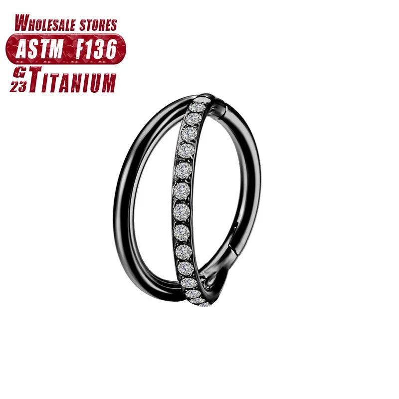 Titanium alloy fork nose ring for piercings, shown in silver colour on a black background.