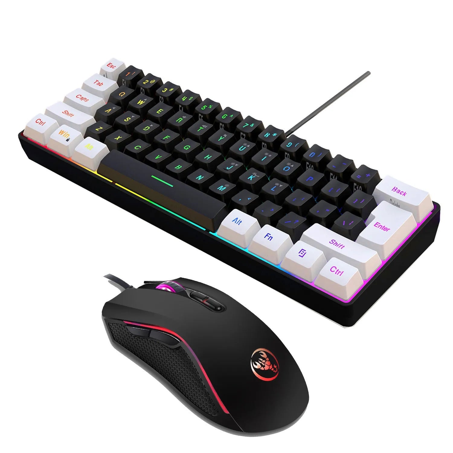 V700WB A869 white and black gaming keyboard and mouse set with colour backlight on desk