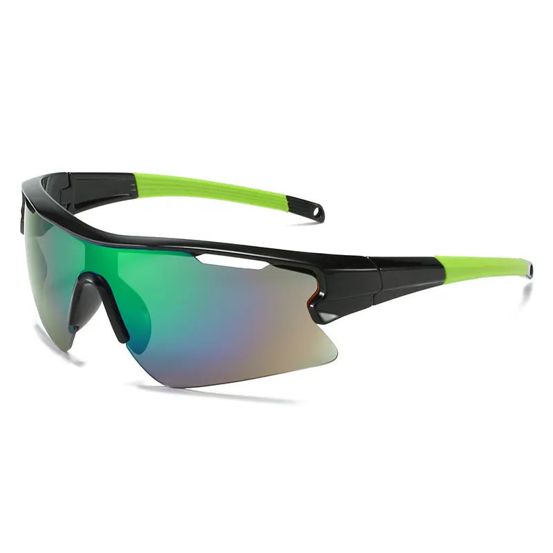 Windproof sports sunglasses with interchangeable lenses shown in black frame and grey lens option.