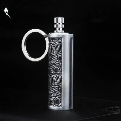 Waterproof metal sticker windproof lighter with red leather cover showing metal body and sticker design