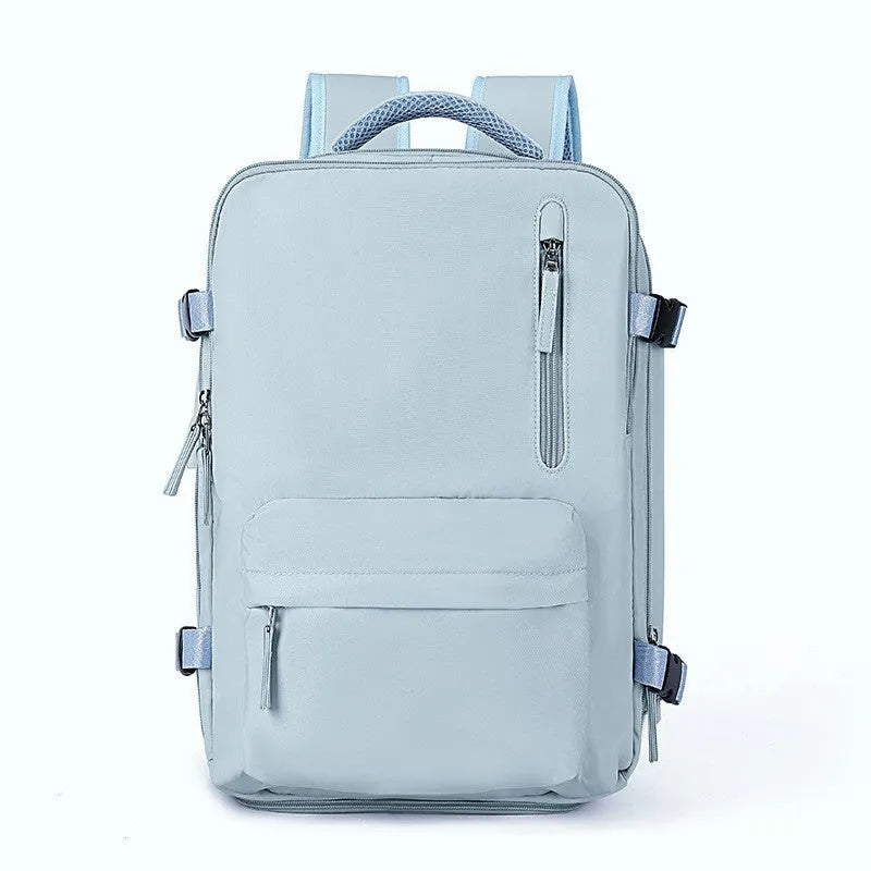 Large waterproof mummy-style backpack in nylon, shown in a selection of colours including black, mint green, and pink.