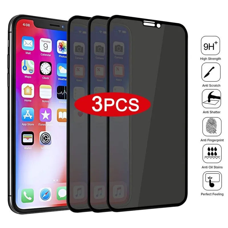 Black tempered glass privacy screen protector for Apple iPhone on a table
