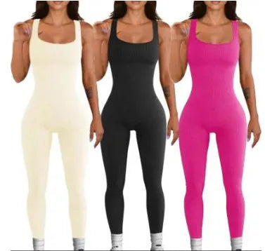 Women's spandex suspender tank top tights with waist design and long sleeves in multiple colour options