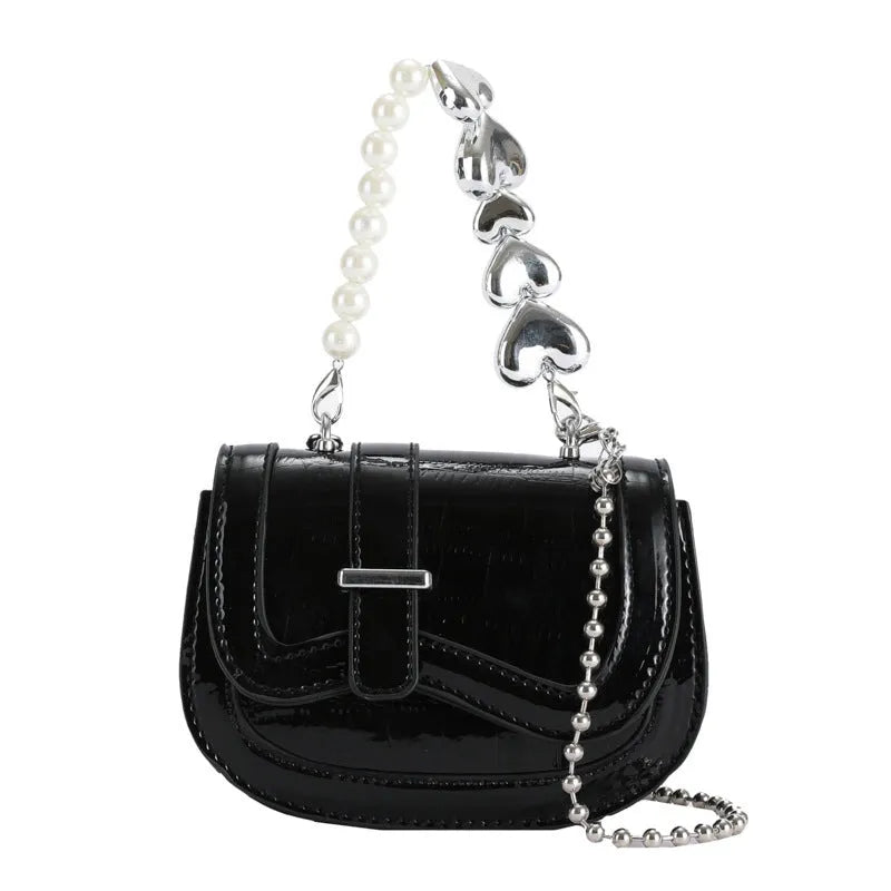 Women's black PU mini tote crossbody bag with phone pocket and single shoulder strap