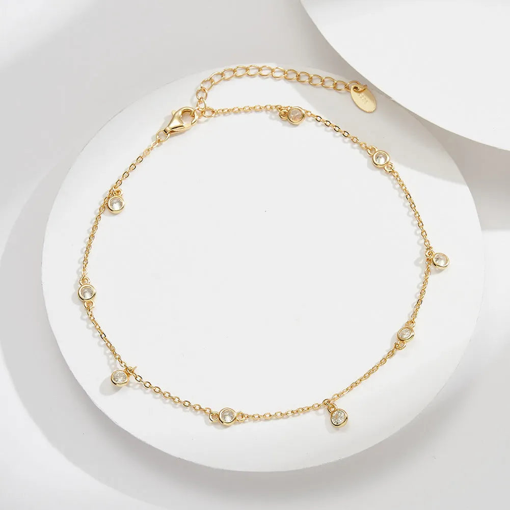 Women's silver anklet with geometric zirconium pendant in gold and white gold colour options