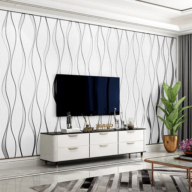 Curve stripe 3D decorative wallpaper roll with velvet finish for video walls