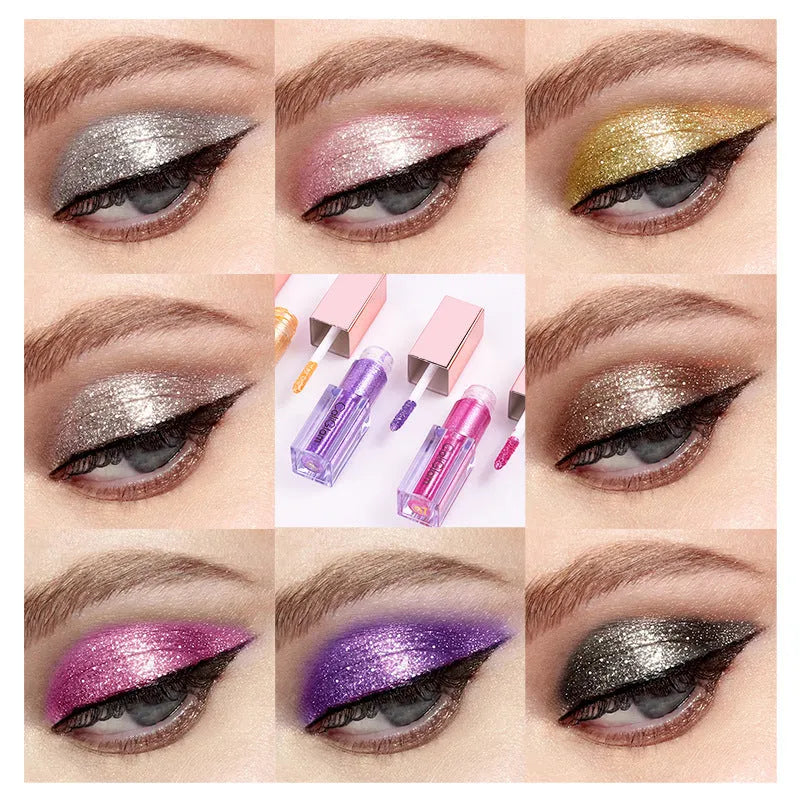 Liquid eyeshadow palette with eight multicolor pearl and glitter shades including black base, product code C005