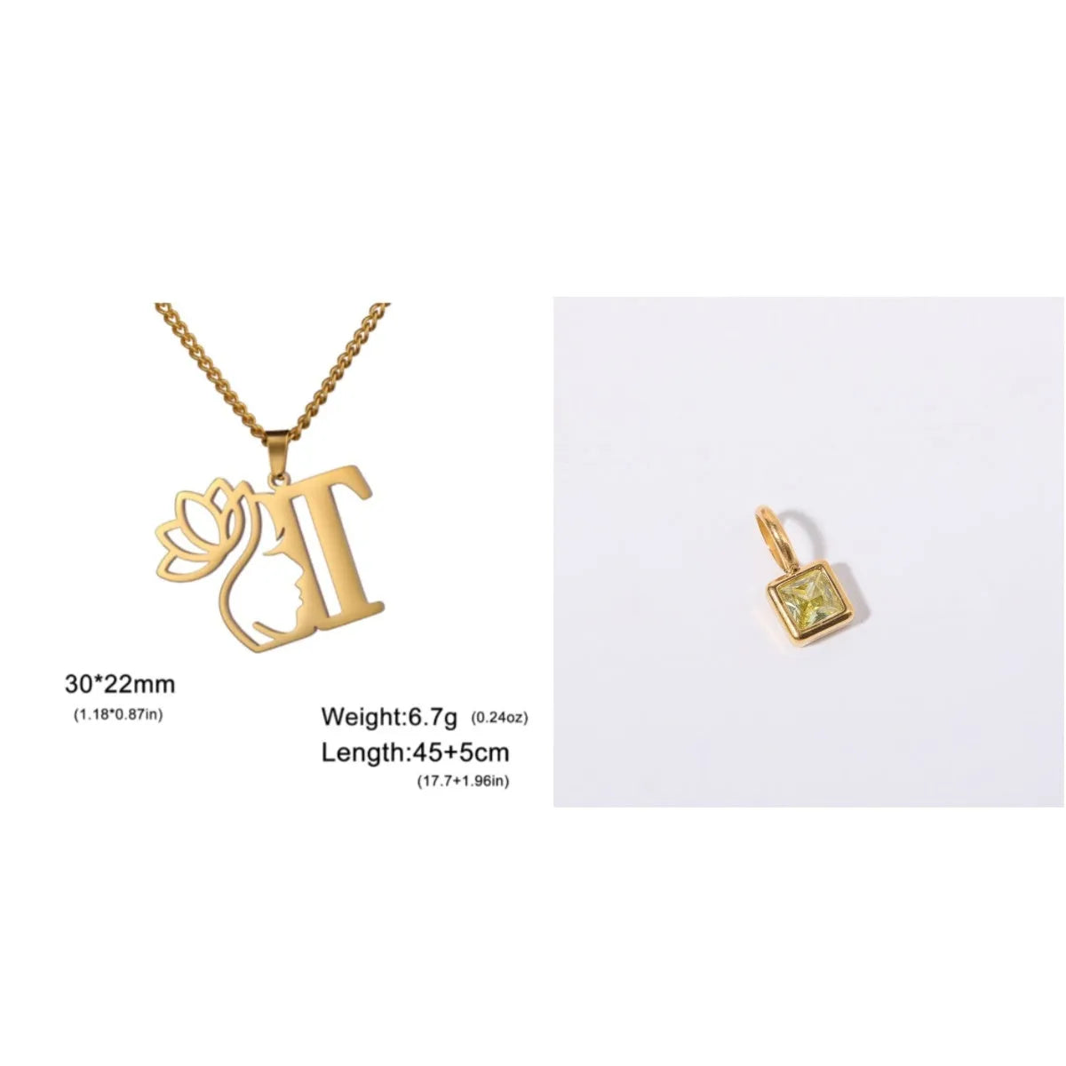 Stainless steel cross chain necklace with pendant in gold or steel colour