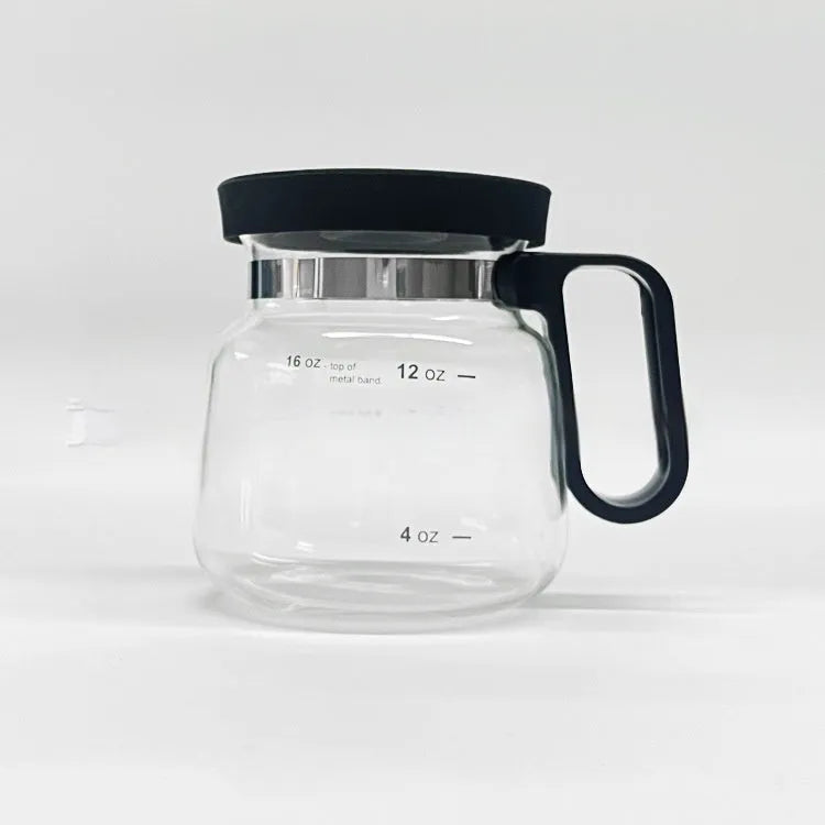 Transparent borosilicate glass coffee maker with silicone cover showing modern design