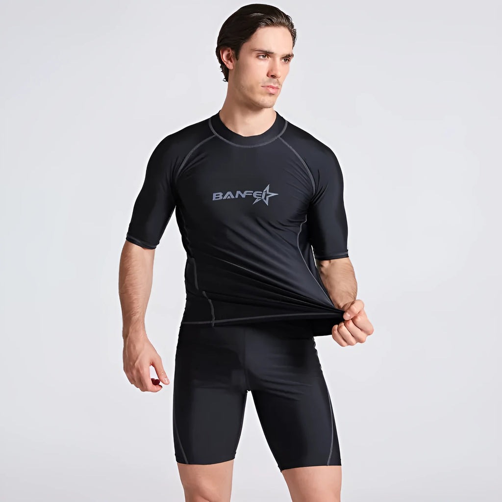 Men's quick-drying half sleeve swimsuit set in nylon fabric for water activities
