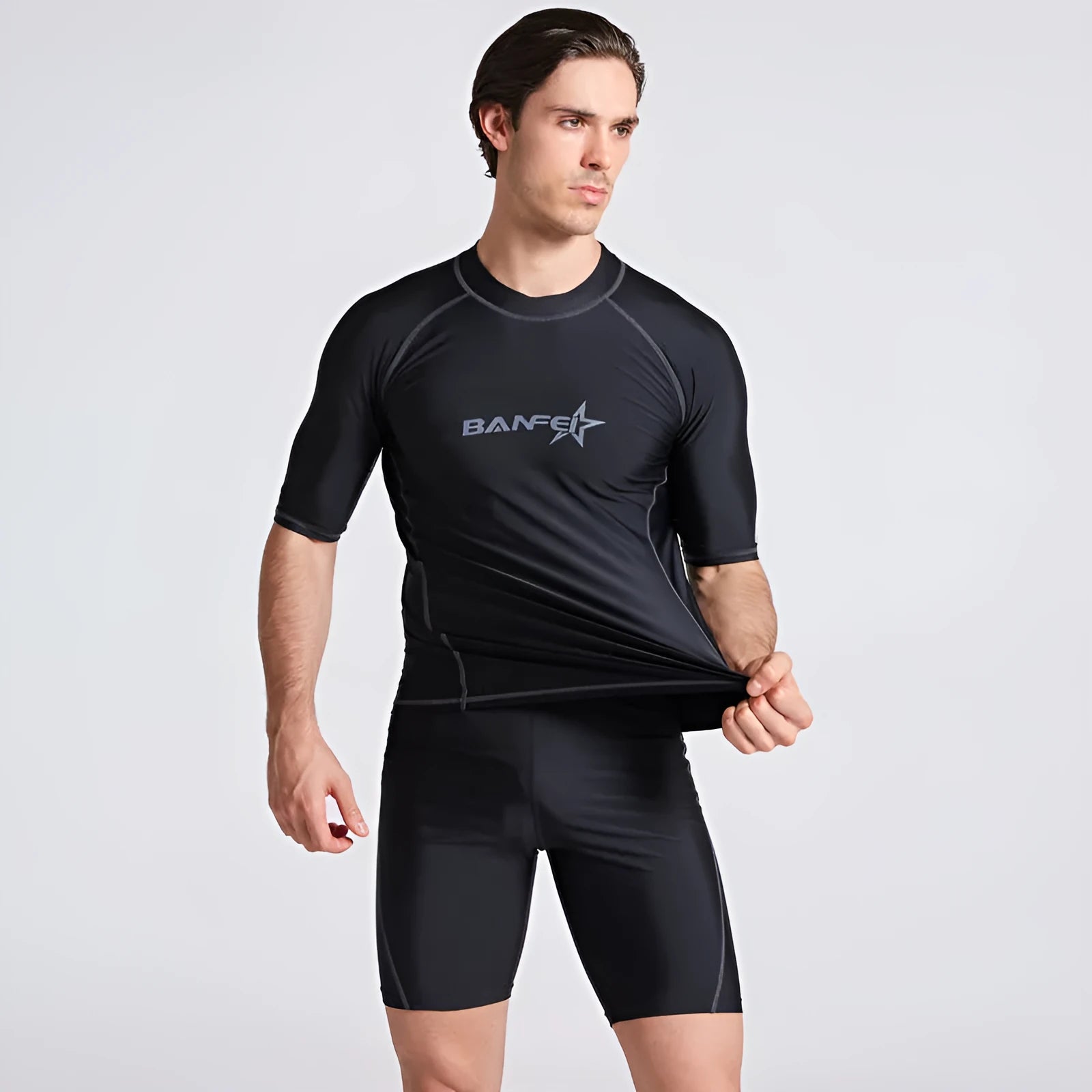 Men's quick-drying half sleeve swimsuit set in nylon fabric for water activities