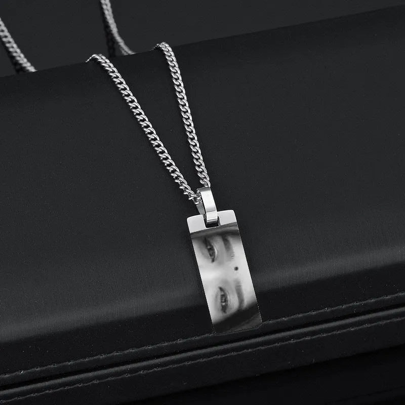 Custom stainless steel necklace with engraved eye photo on titanium steel geometric pendant, colour HZ001
