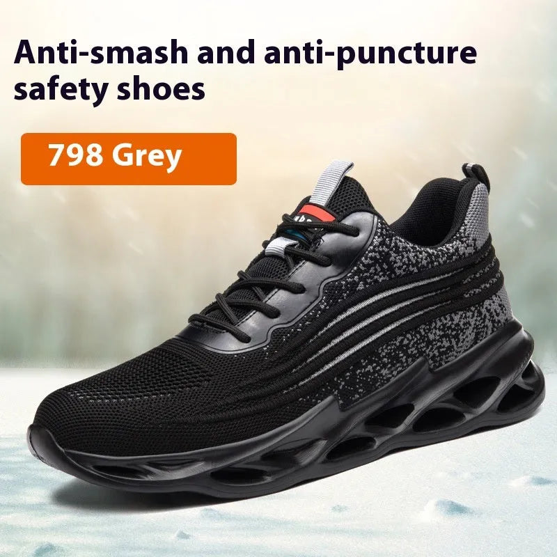 Brown lightweight labour protection safety shoes with leather upper and rubber sole.