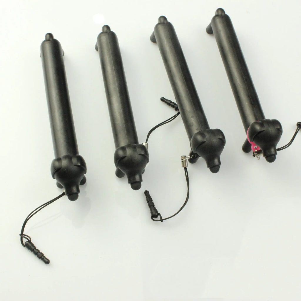 Black dog-shaped touch screen stylus with conductive tip and adjustable length design
