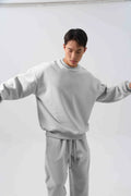 Men's polar fleece sports suit set with crew neck coat and padded trousers in double-sided shake design