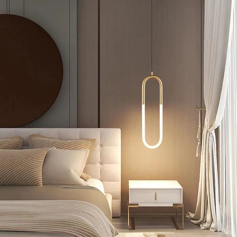 Nordic minimalist U-shaped pendant light for bedroom bedside with three-colour dimming