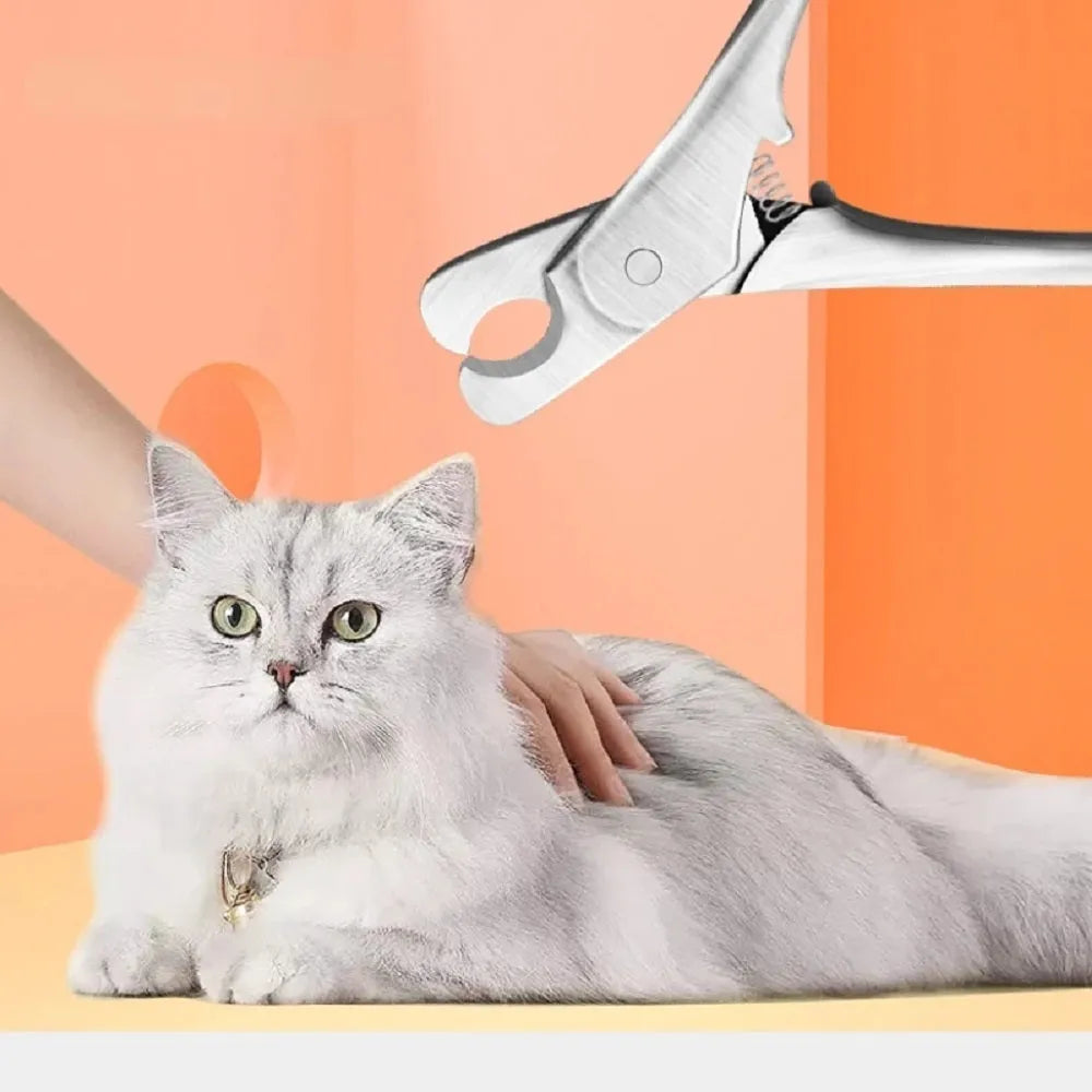Silver professional pet nail clipper with stainless steel blades for trimming dog and cat claws.