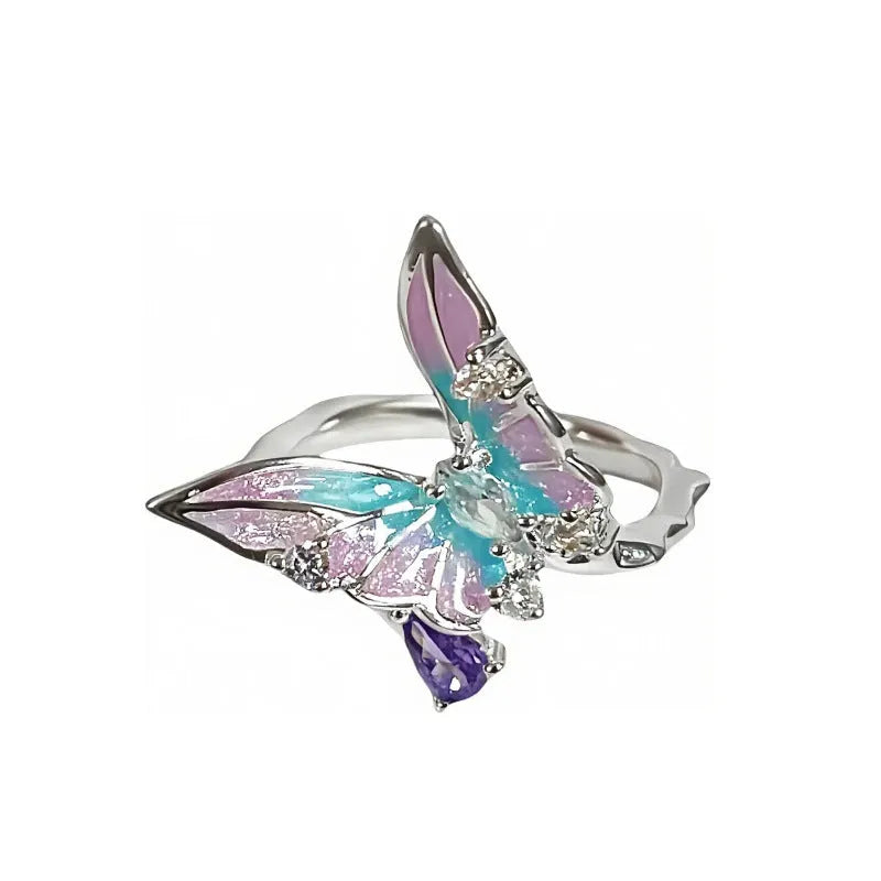 Insect design copper ring with adjustable opening and dripping oil colour treatment