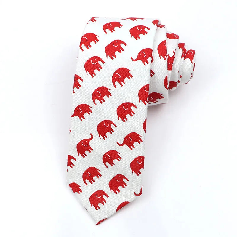 Korean style narrow cotton bow tie for men with printed cartoon pattern design