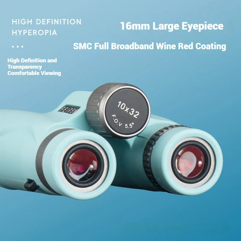 Grey or blue 10x32 binoculars with wine red film imaging and compact 112mm size