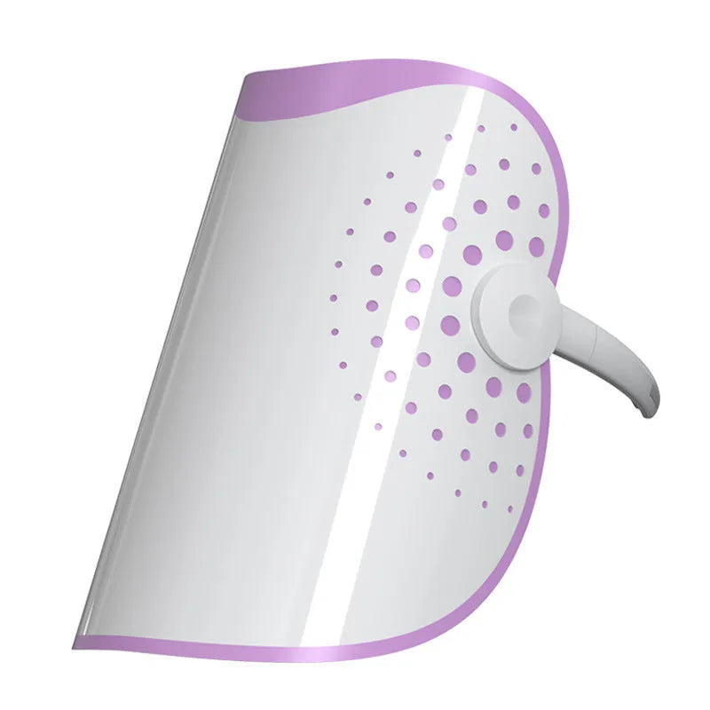 White and purple photon IPL beauty mask device for home skincare with plug-in power cable