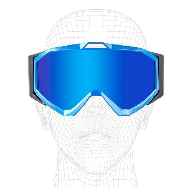 Motorcycle goggles with double-layer anti-fog design in multiple colour options including black frame with grey lens.