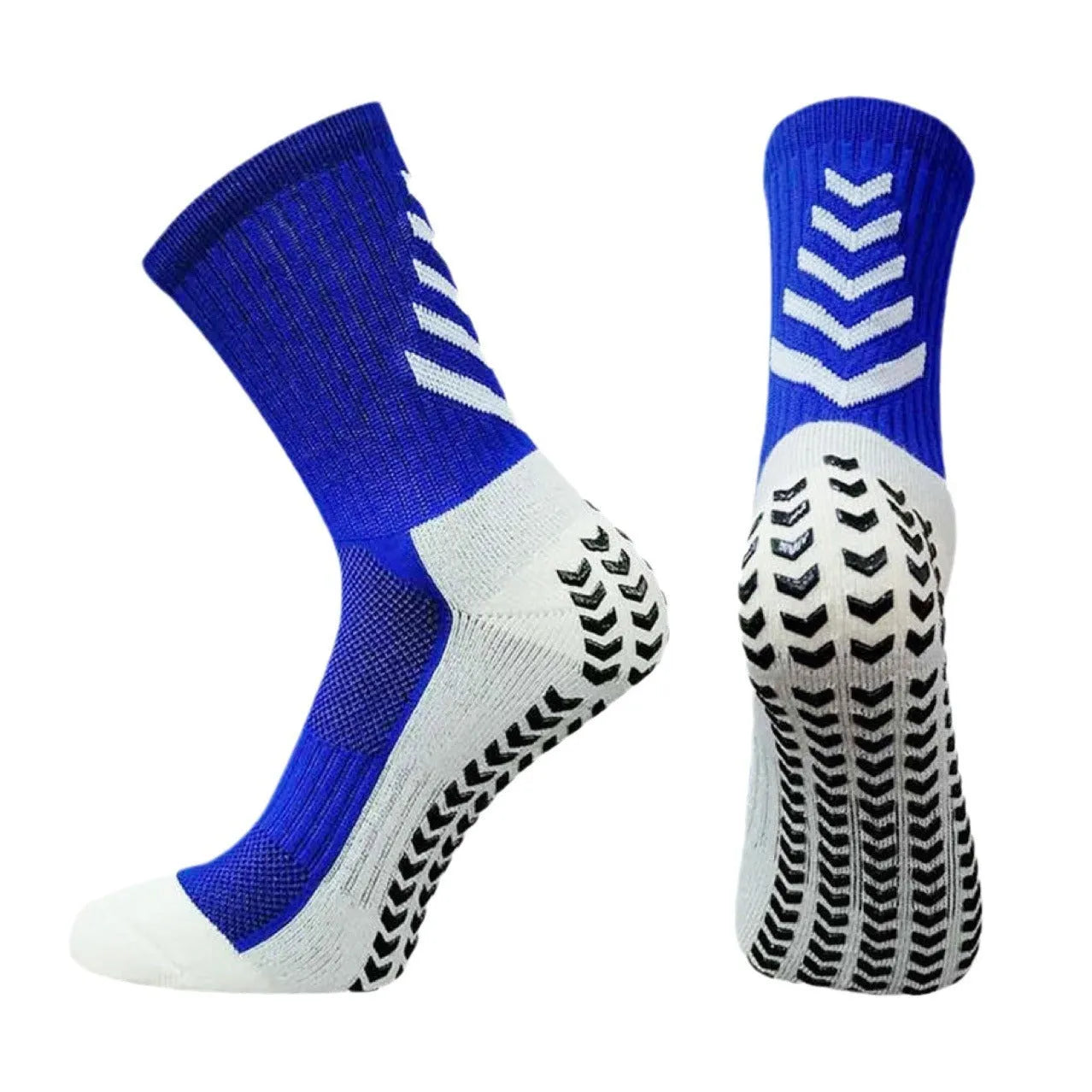 Men's mid-calf athletic socks with geometric patterns and silicone grip for running sports